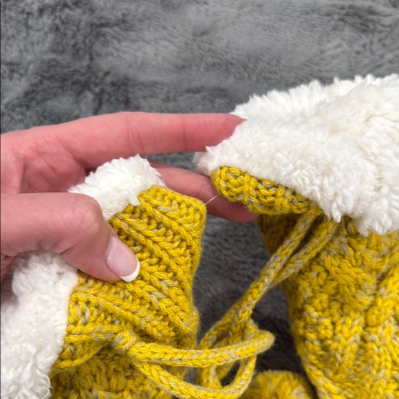 Express Yellow Knit Slippers with Pom Poms - Picture 2 of 2